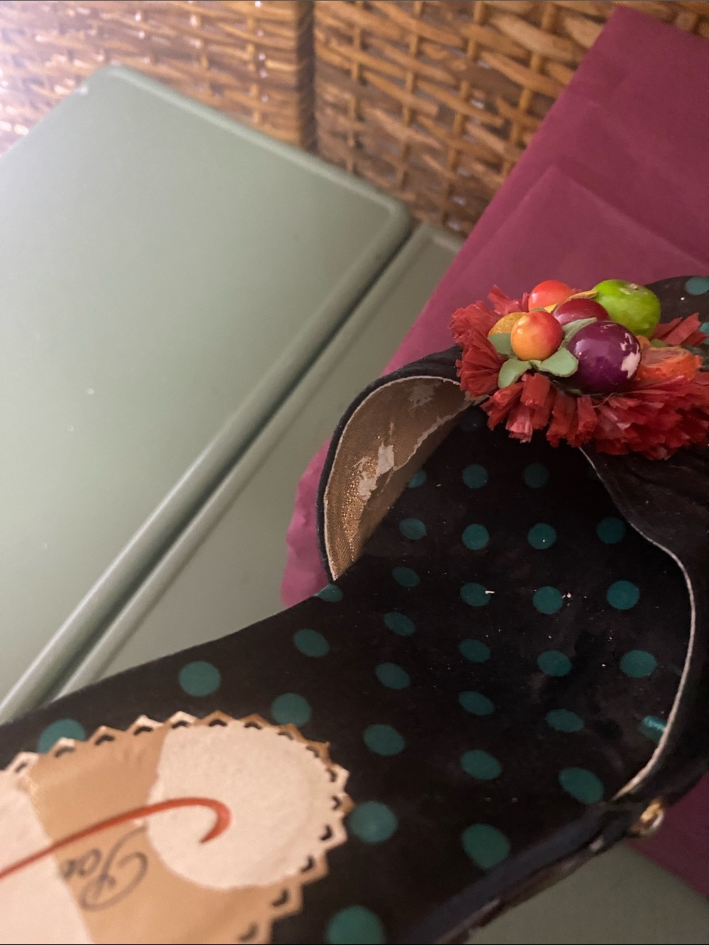 Poetic License All the Pretty Birds Fruit Salad Carved Wedge Sandals  7.5 *flaw - Picture 5 of 10